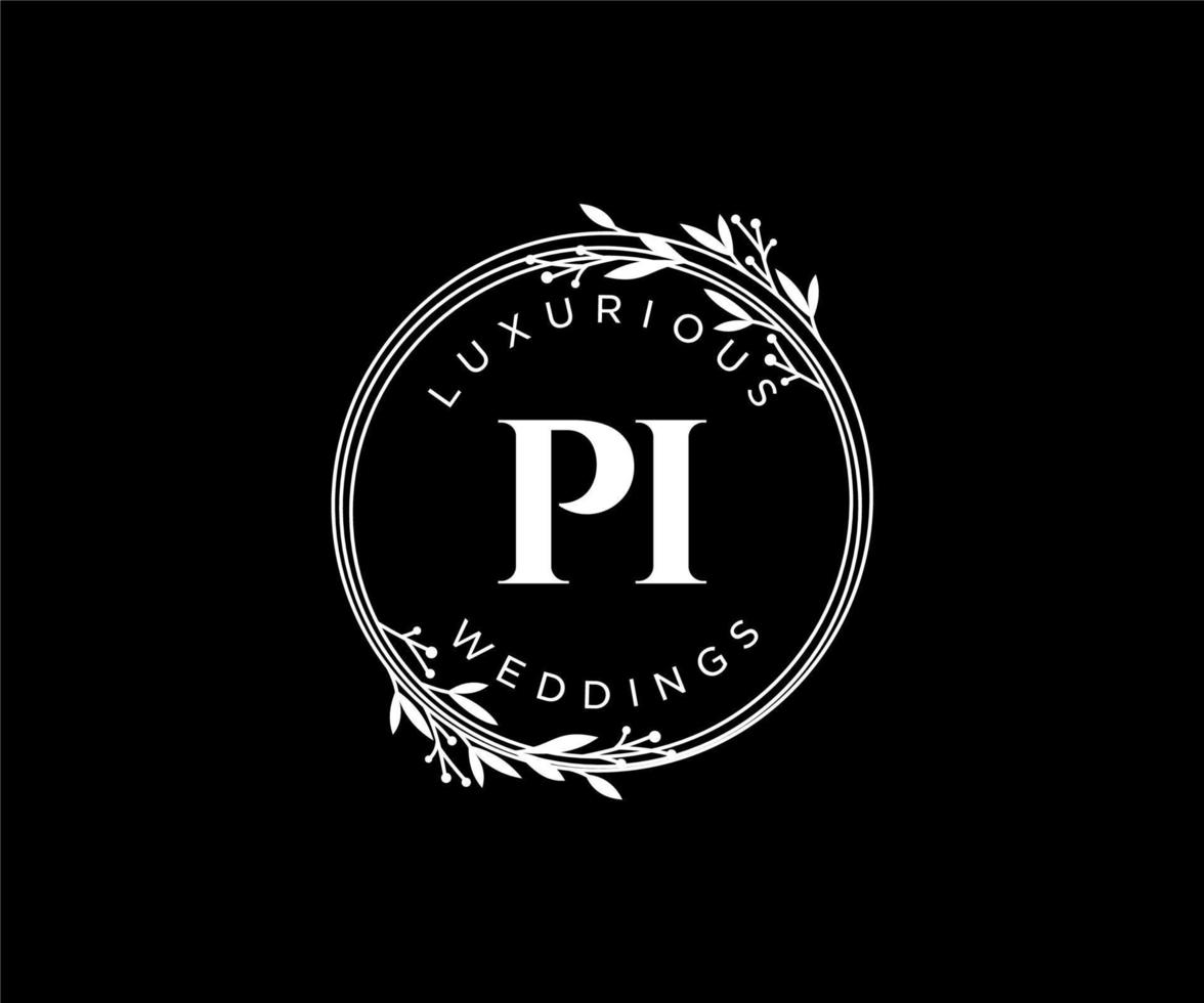 Pi Initialen Brief Hochzeit Monogramm Logos Vorlage, handgezeichnete moderne minimalistische und florale Vorlagen für Einladungskarten, Datum speichern, elegante Identität. vektor