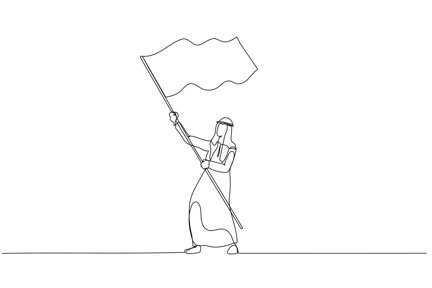 teckning av arab affärsman med flagga. kontinuerlig linje konst stil vektor