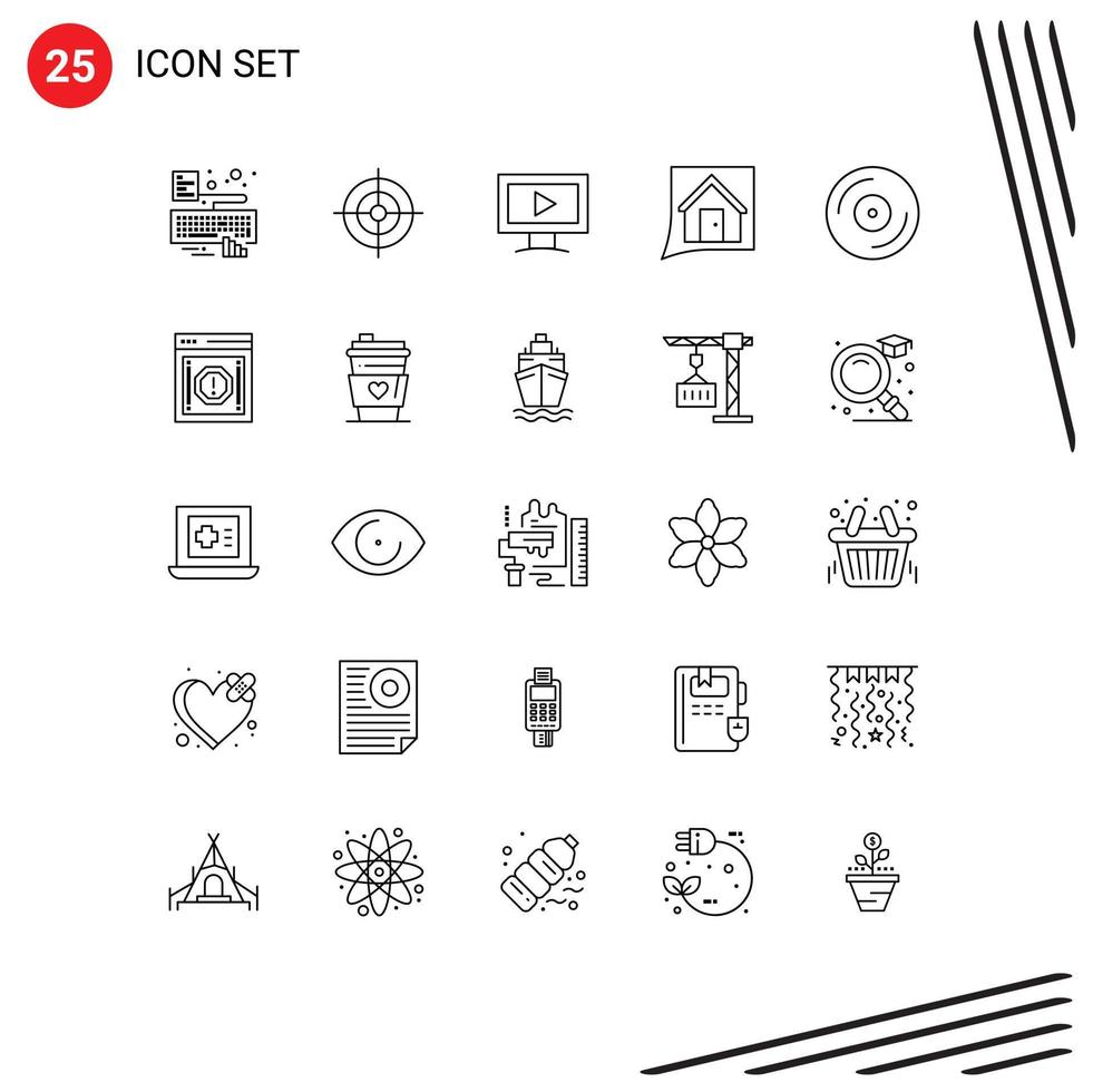 satz von 25 modernen ui-symbolen symbole zeichen für musikgeräte bildschirm heimgespräch editierbare vektordesignelemente vektor