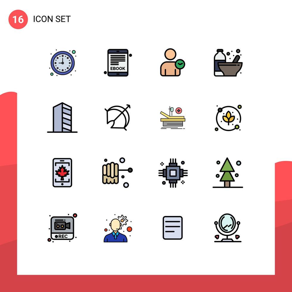 satz von 16 modernen ui-symbolen symbole zeichen für bauprotein benutzer ernährung flasche editierbare kreative vektordesignelemente vektor
