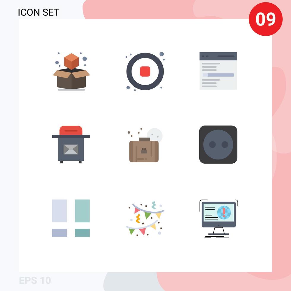 9 universelle flache Farben für Web- und mobile Anwendungen eingestellt Sun Bag Engine Postfach Mail editierbare Vektordesign-Elemente vektor