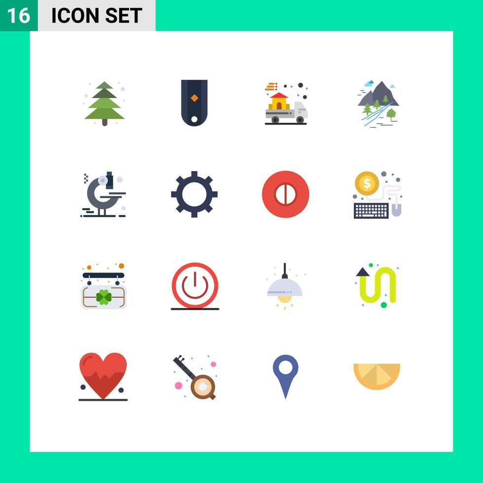 modern uppsättning av 16 platt färger pictograph av undersökning berg leverans kulle stenar redigerbar packa av kreativ vektor design element