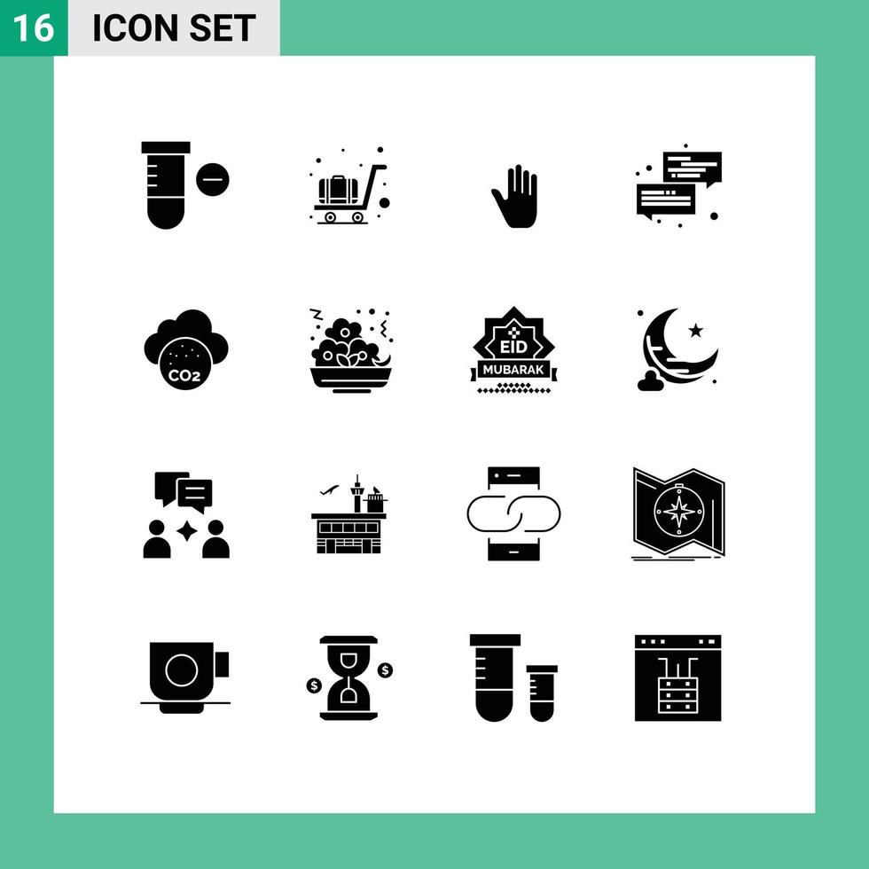 piktogram uppsättning av 16 enkel fast glyfer av co luft hand chatt dialog redigerbar vektor design element