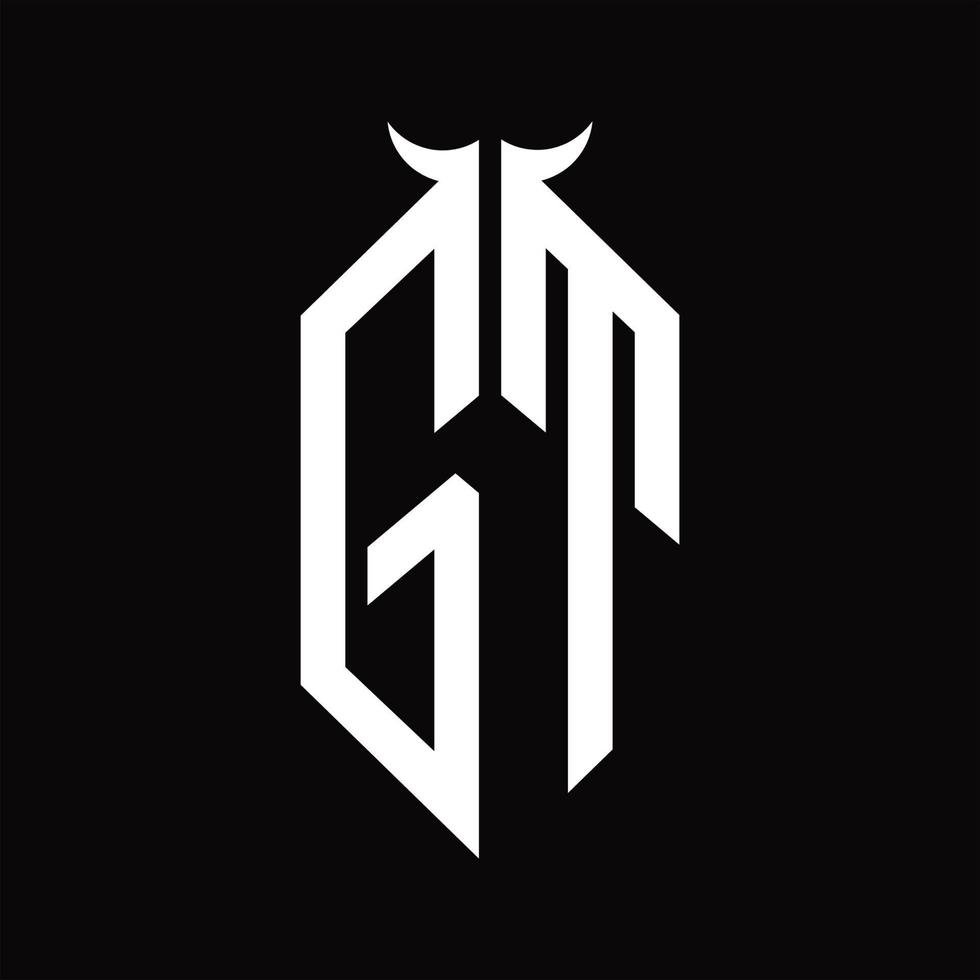 gt logotyp monogram med horn form isolerat svart och vit design mall vektor