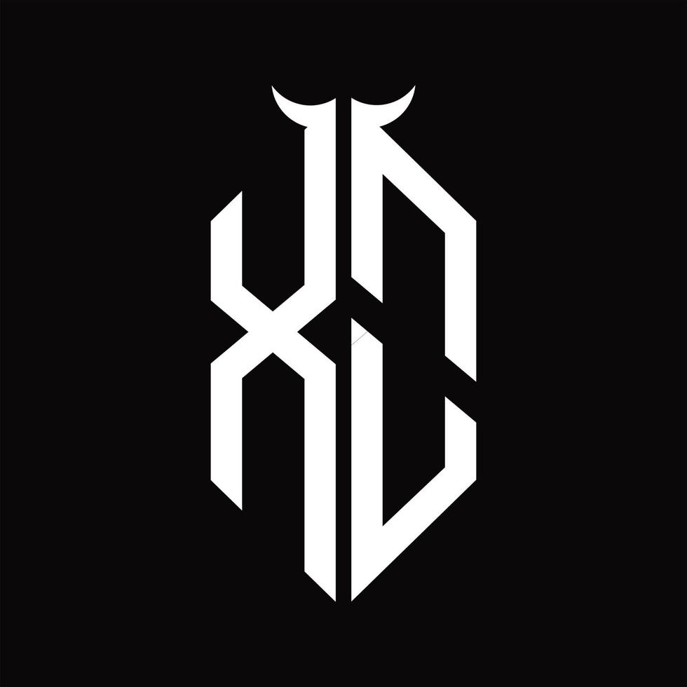 Xo-Logo-Monogramm mit hornförmiger, isolierter Schwarz-Weiß-Designvorlage vektor