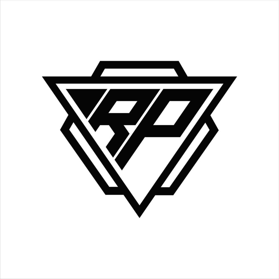 rp-logo-monogramm mit dreieck- und sechseckschablone vektor