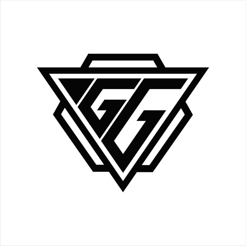 gg-logo-monogramm mit dreieck- und sechseckschablone vektor