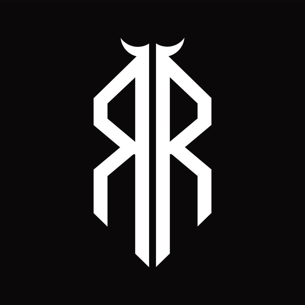rr-logo-monogramm mit hornform isolierter schwarz-weiß-designvorlage vektor