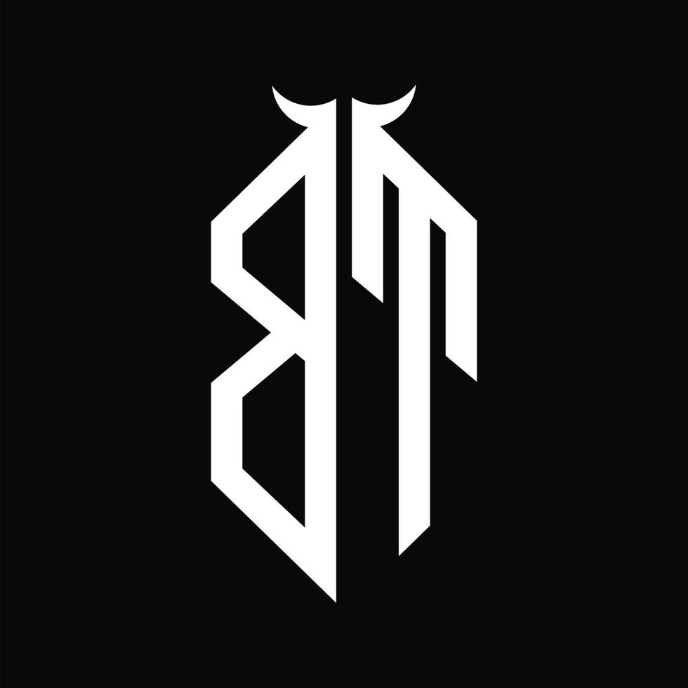 bt-Logo-Monogramm mit Hornform isolierte schwarz-weiße Designvorlage vektor