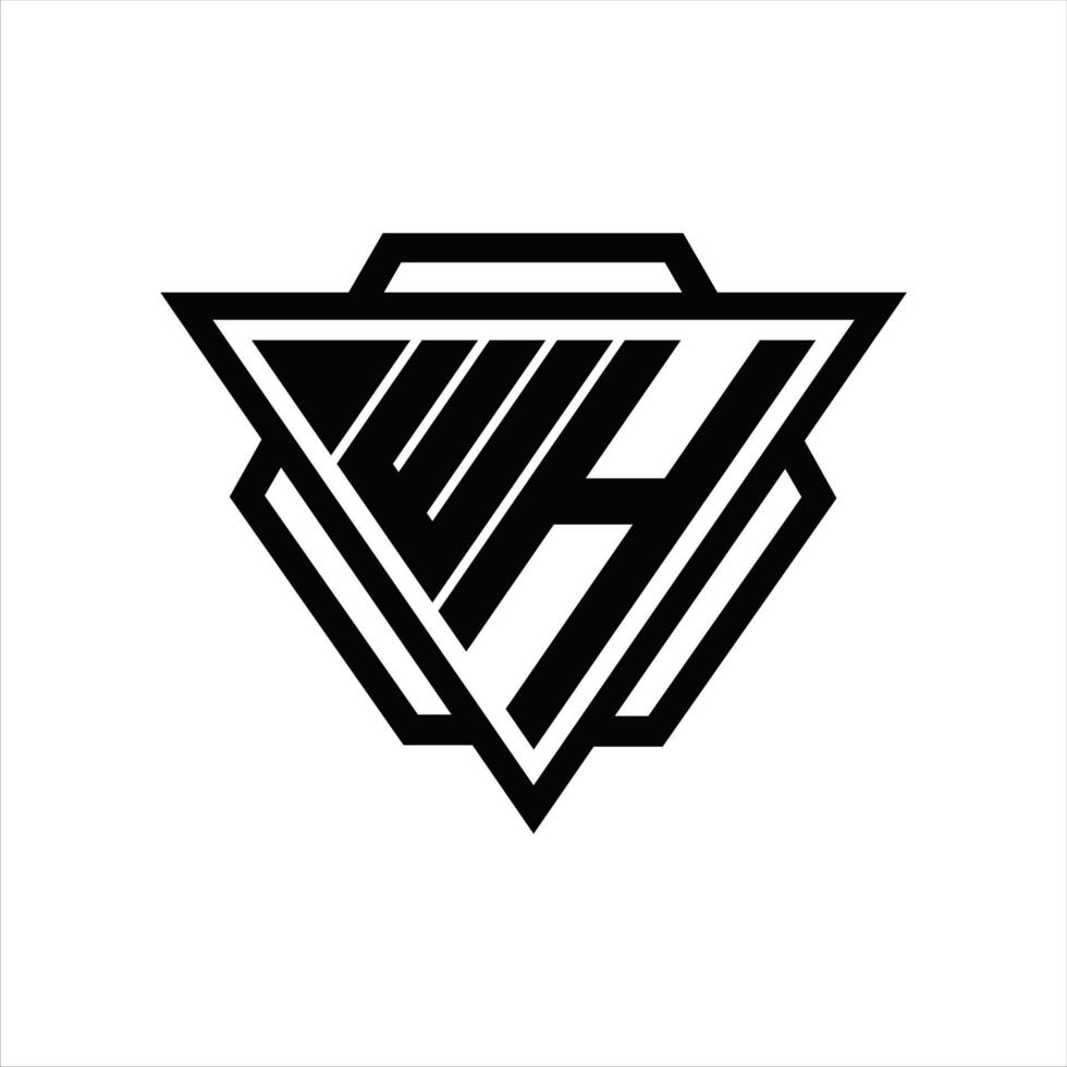 wh-logo-monogramm mit dreieck- und sechseckschablone vektor