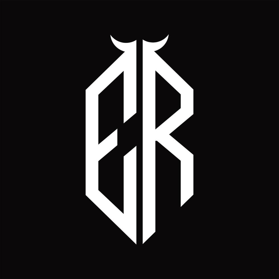 Er-Logo-Monogramm mit Hornform isolierte Schwarz-Weiß-Designvorlage vektor