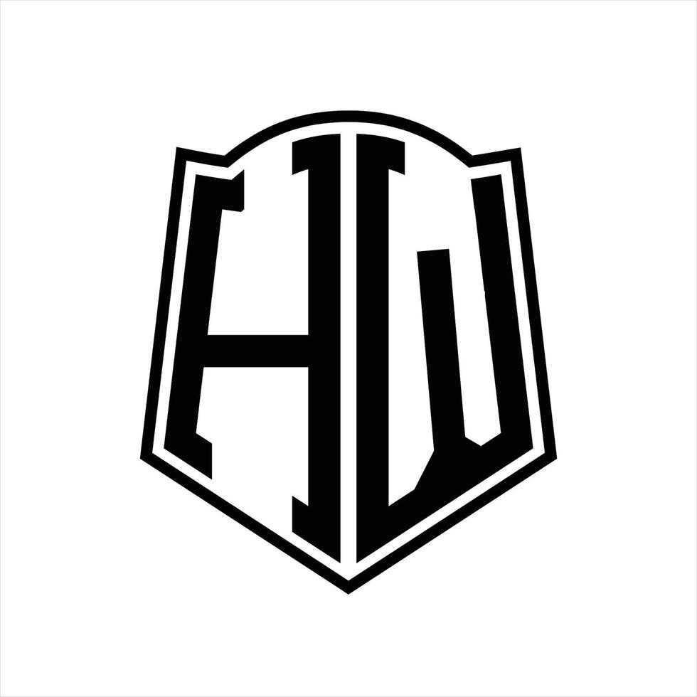 H w logotyp monogram med skydda form översikt design mall vektor