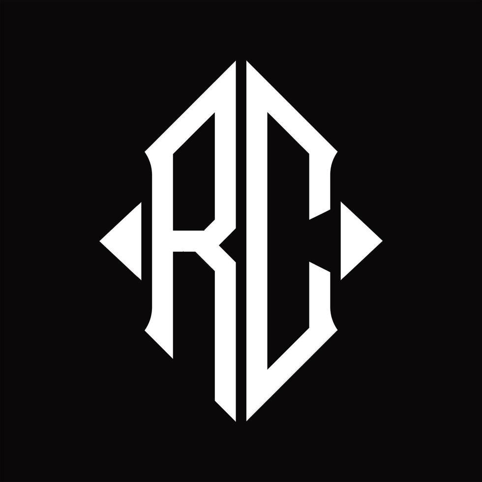 rc-logo-monogramm mit schildform isolierter designvorlage vektor