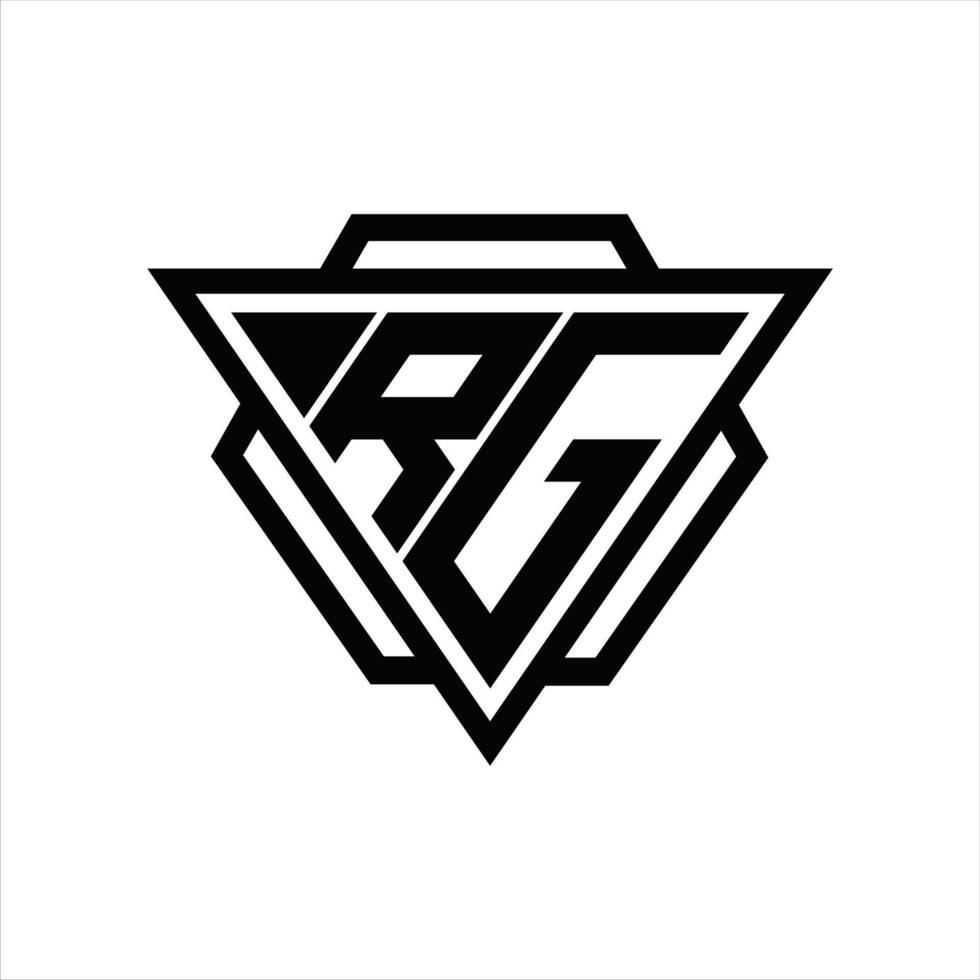 rg-logo-monogramm mit dreieck- und sechseckschablone vektor