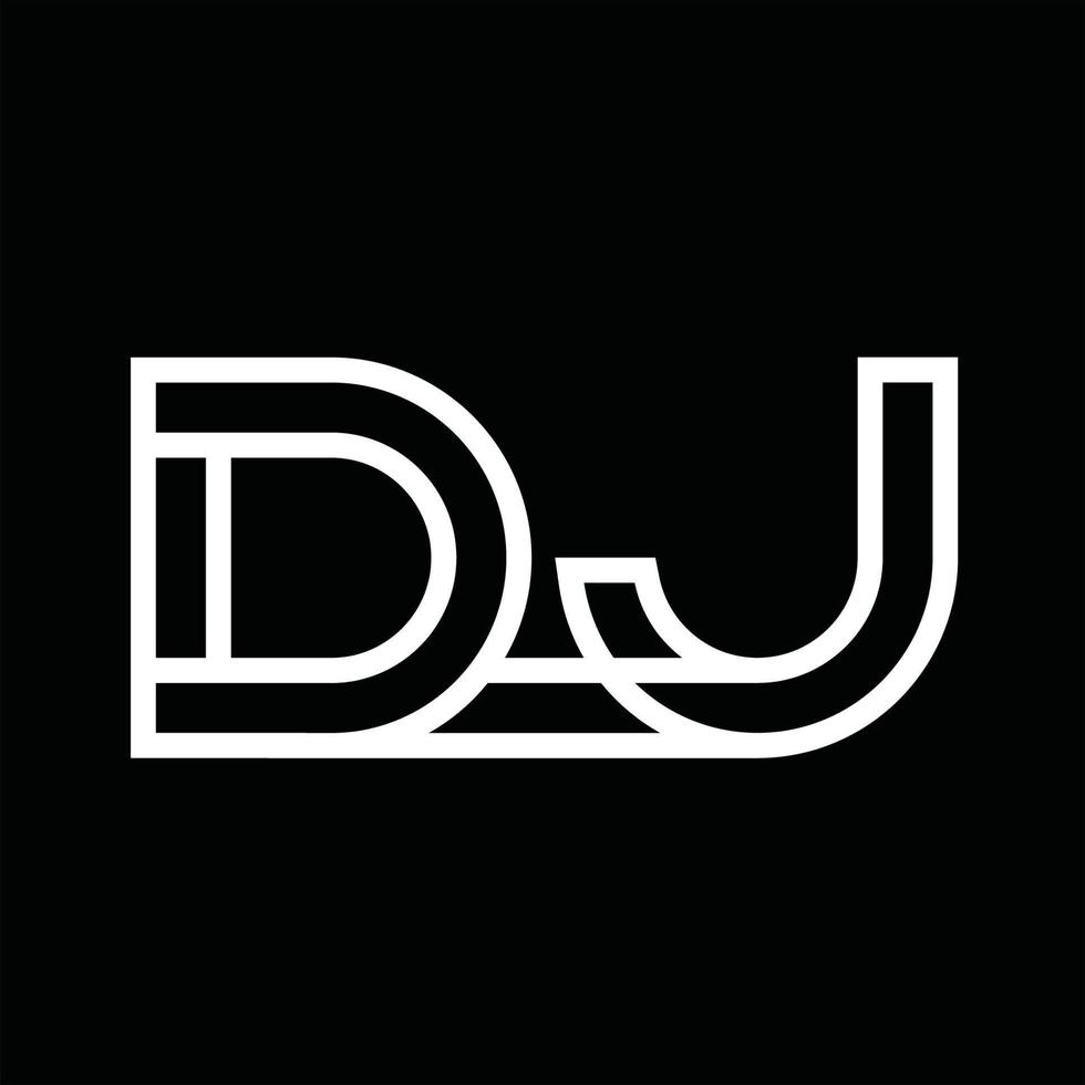 dj-logo-monogramm mit negativem raum im linienstil vektor