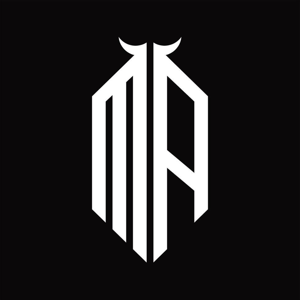 ma logotyp monogram med horn form isolerat svart och vit design mall vektor