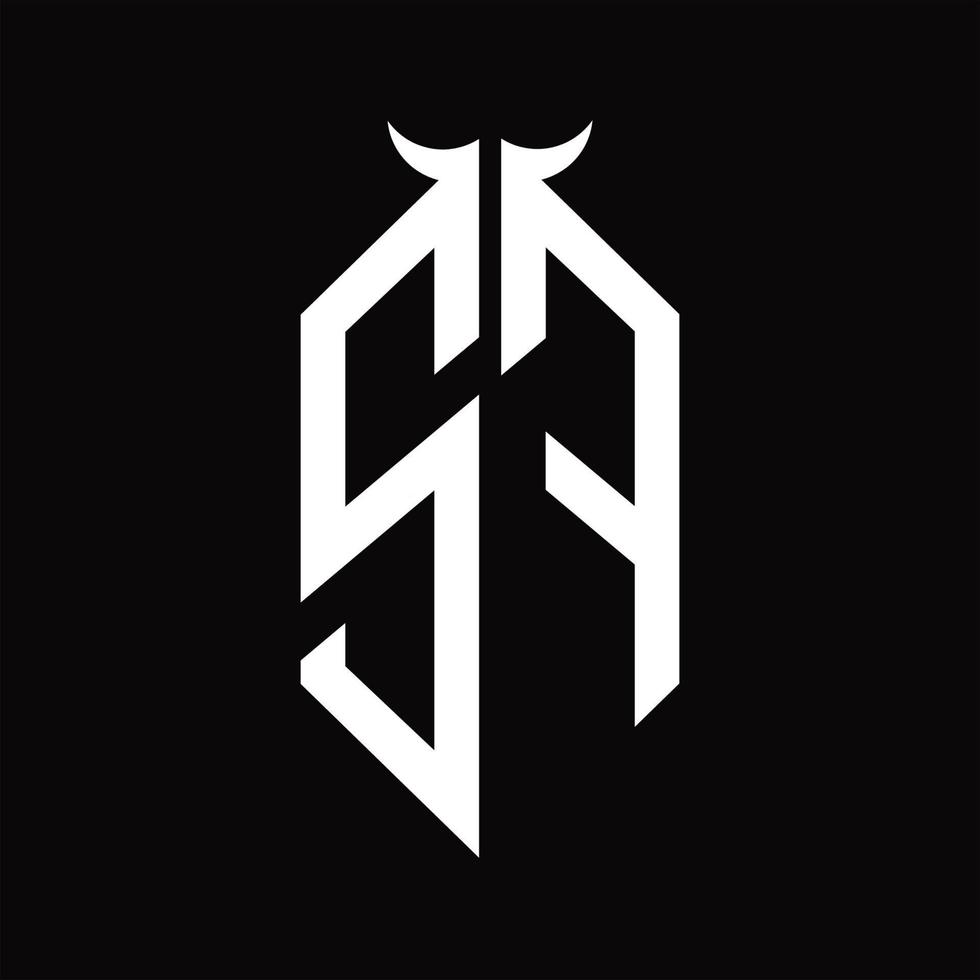 sf logotyp monogram med horn form isolerat svart och vit design mall vektor