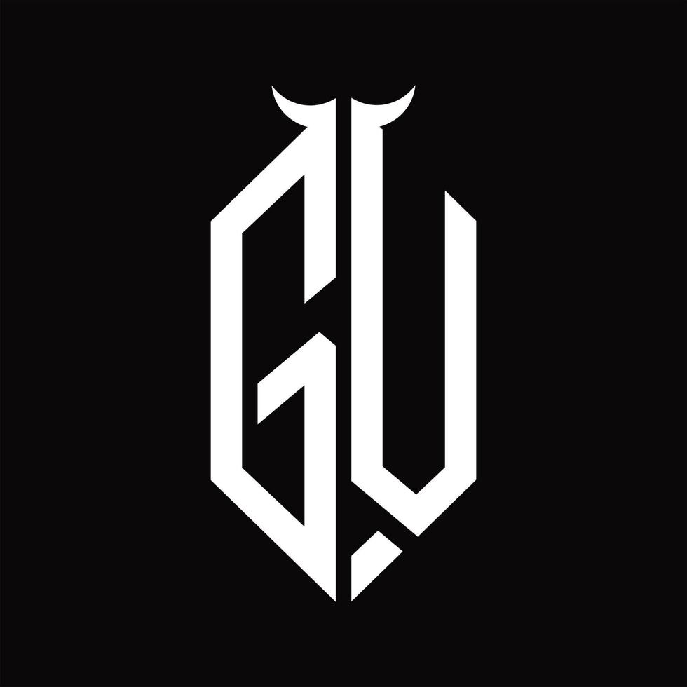 gv-logo-monogramm mit hornform isolierter schwarz-weiß-designvorlage vektor