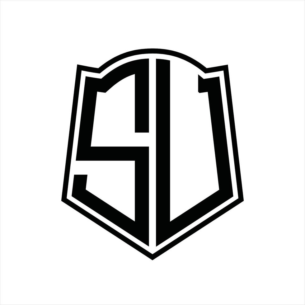 su logotyp monogram med skydda form översikt design mall vektor