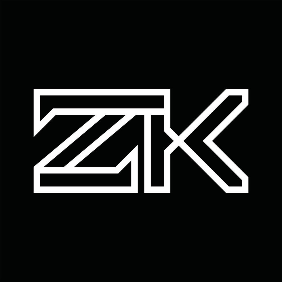 zk-Logo-Monogramm mit negativem Raum im Linienstil vektor