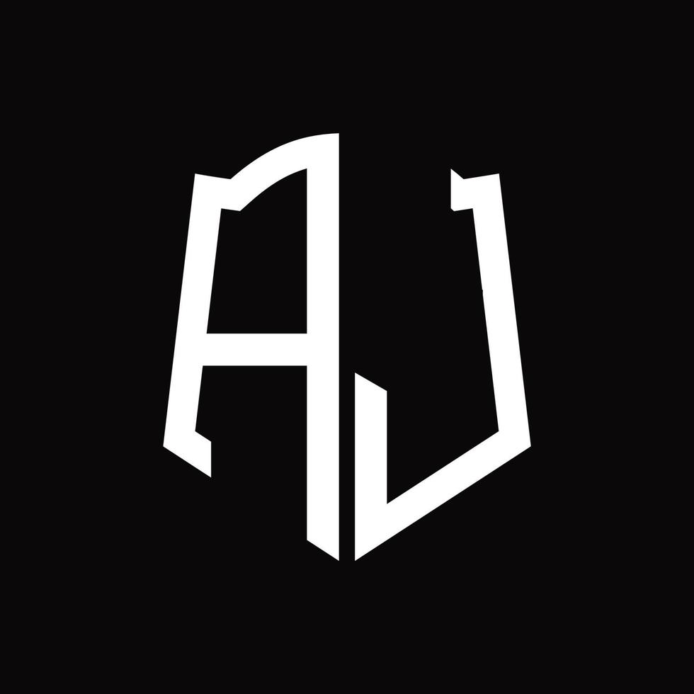 aj-Logo-Monogramm mit Band-Design-Vorlage in Schildform vektor