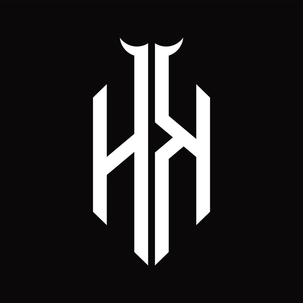 hk-Logo-Monogramm mit hornförmiger, isolierter Schwarz-Weiß-Designvorlage vektor