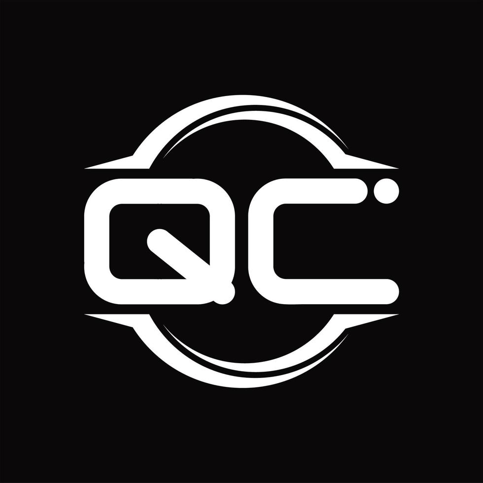 qc-logo-monogramm mit kreis abgerundeter scheibenform-designvorlage vektor