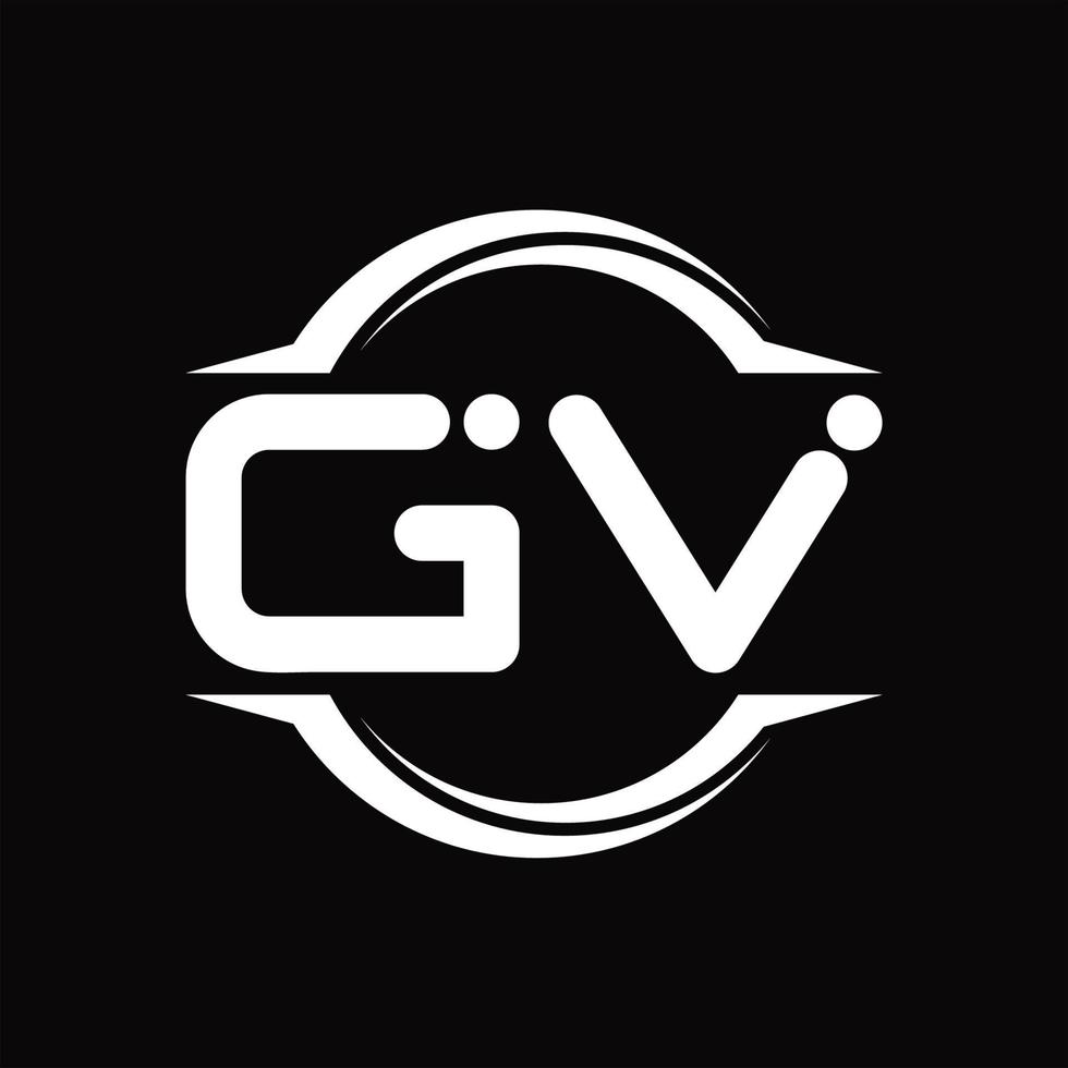 gv-logo-monogramm mit kreis abgerundeter scheibenform-designvorlage vektor