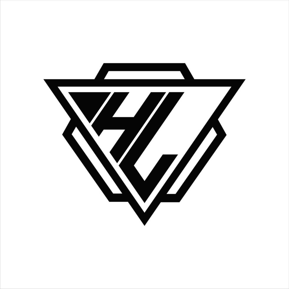 hl-logo-monogramm mit dreieck- und sechseckschablone vektor