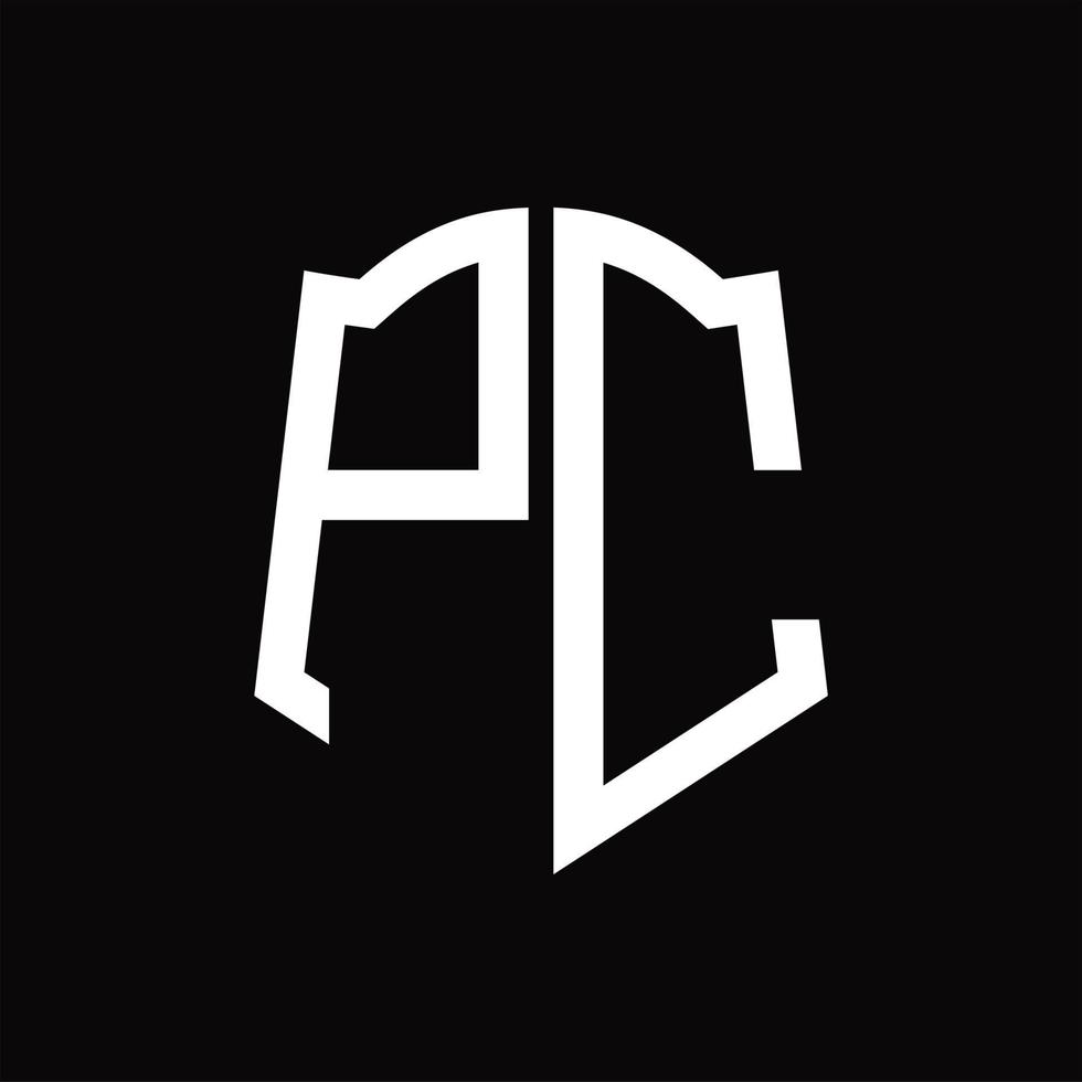 pc logotyp monogram med skydda form band design mall vektor