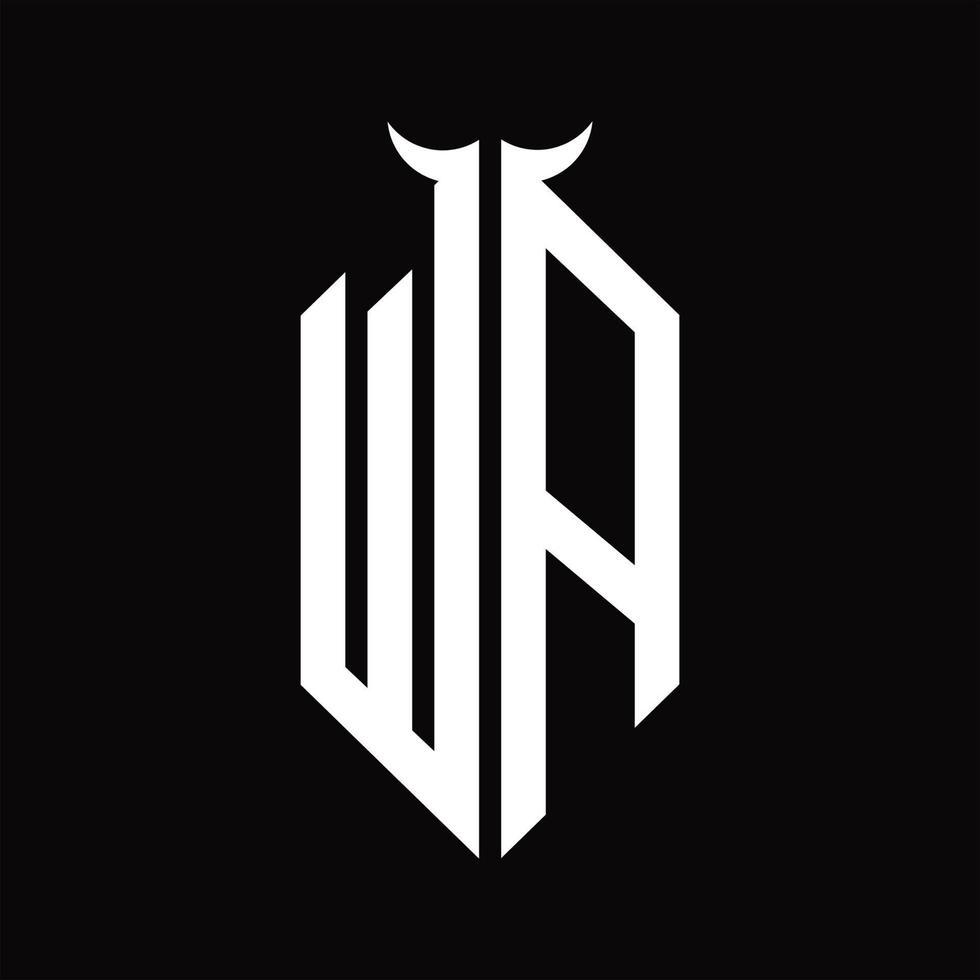 wa logotyp monogram med horn form isolerat svart och vit design mall vektor