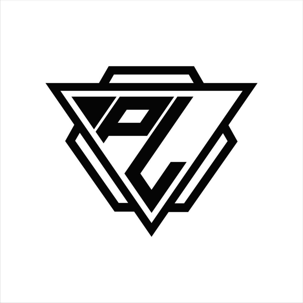 pl logotyp monogram med triangel och sexhörning mall vektor