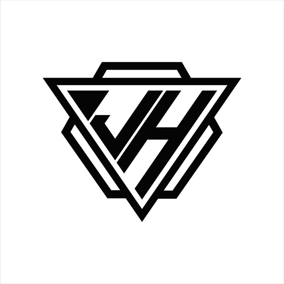 jh-logo-monogramm mit dreieck- und sechseckschablone vektor