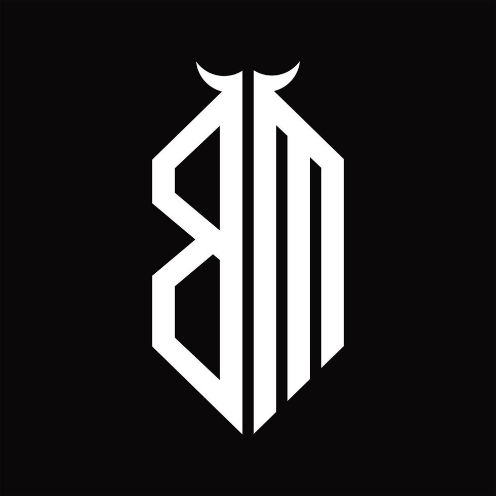 bm logotyp monogram med horn form isolerat svart och vit design mall vektor