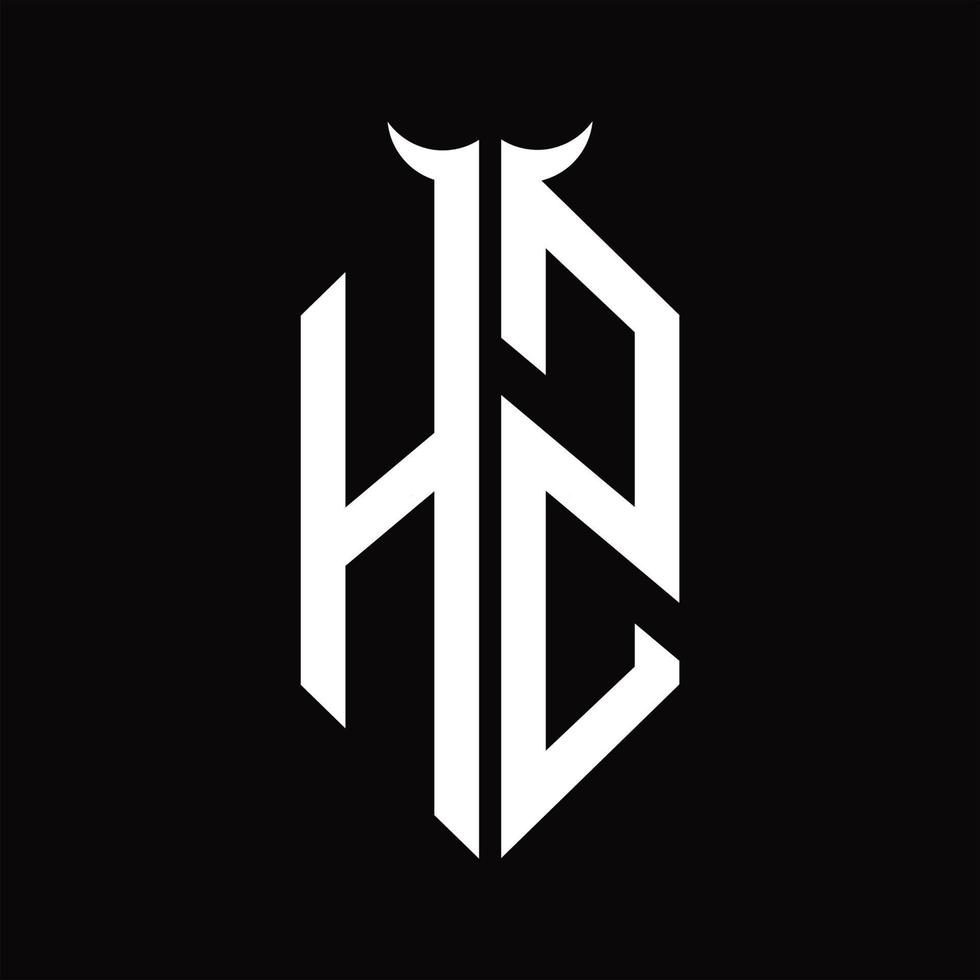 hs-Logo-Monogramm mit hornförmiger, isolierter Schwarz-Weiß-Designvorlage vektor