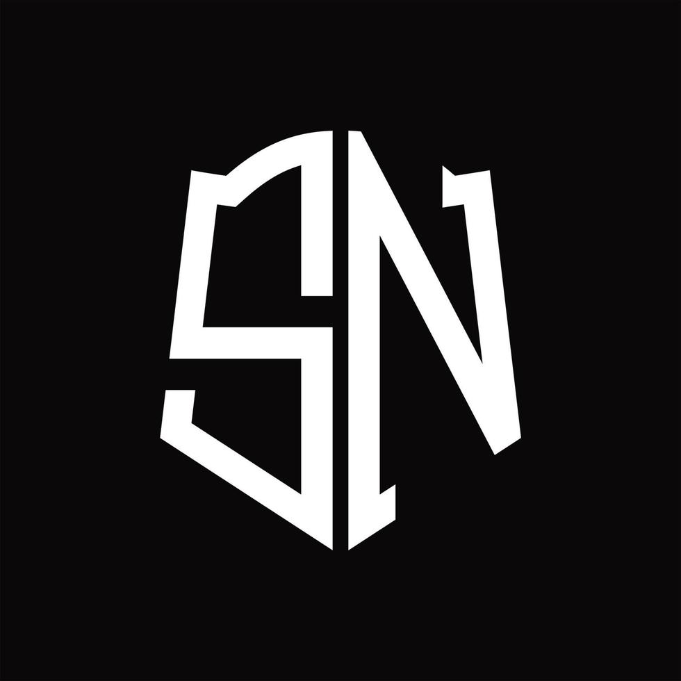 sn-Logo-Monogramm mit Band-Design-Vorlage in Schildform vektor