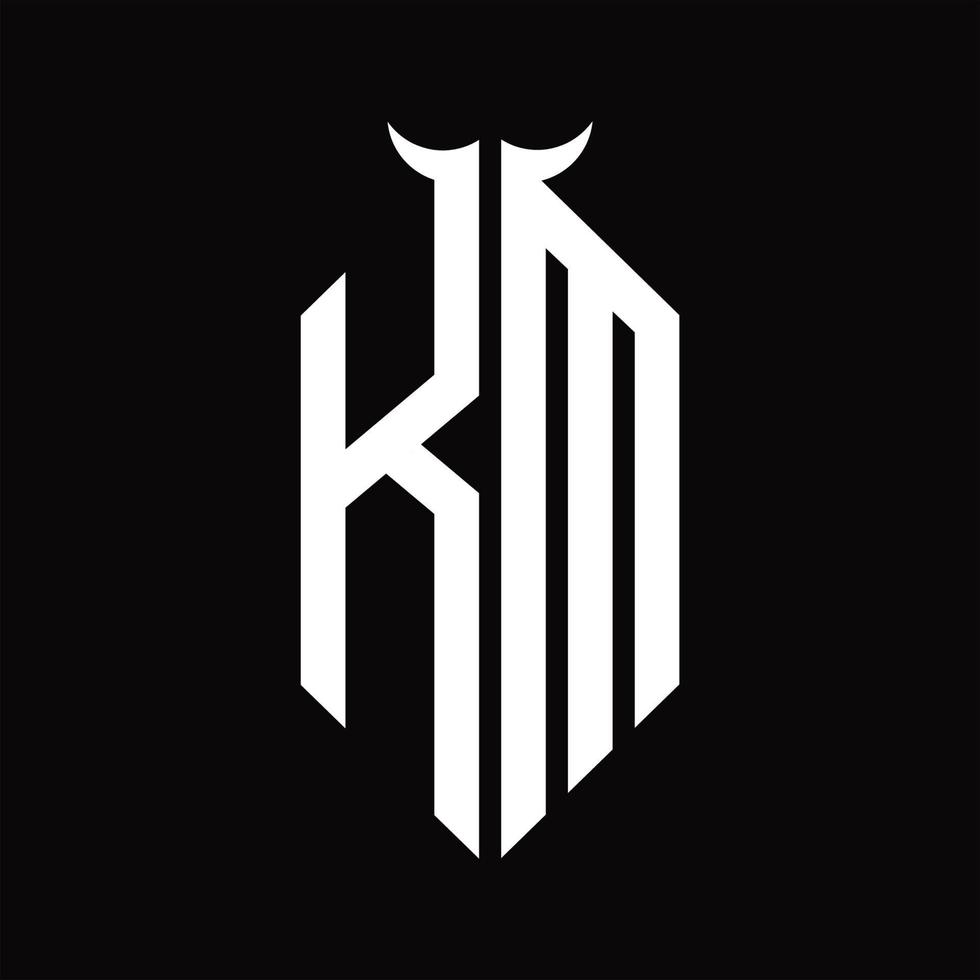 km-Logo-Monogramm mit hornförmiger, isolierter Schwarz-Weiß-Designvorlage vektor