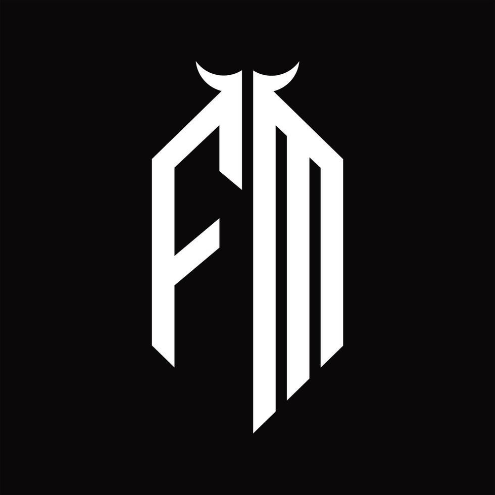 fm logotyp monogram med horn form isolerat svart och vit design mall vektor