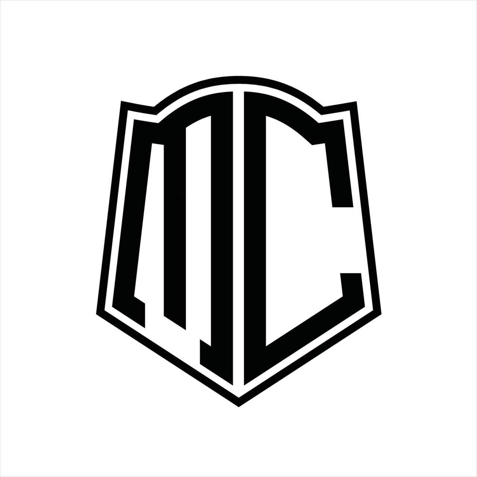 mc logotyp monogram med skydda form översikt design mall vektor