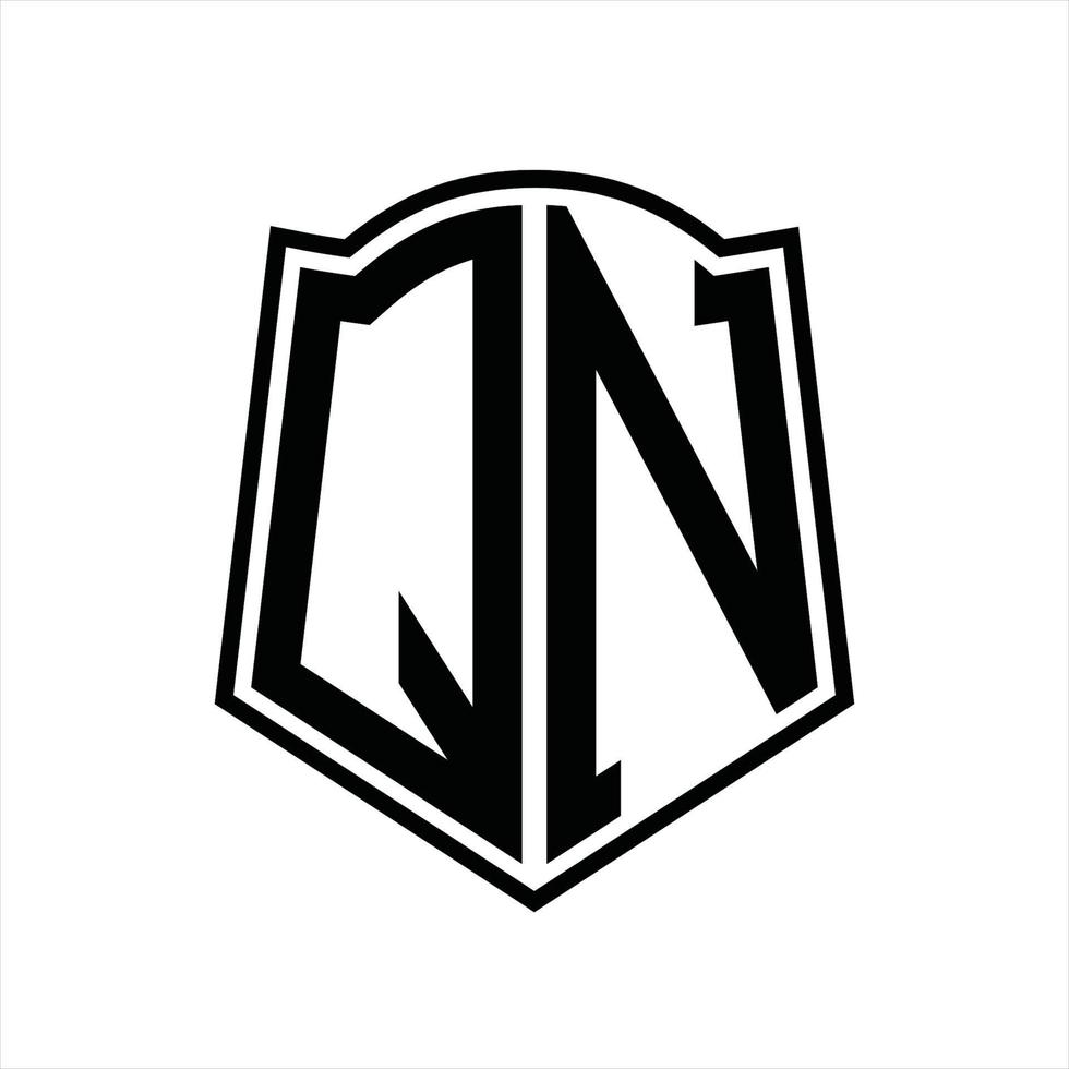qn logotyp monogram med skydda form översikt design mall vektor