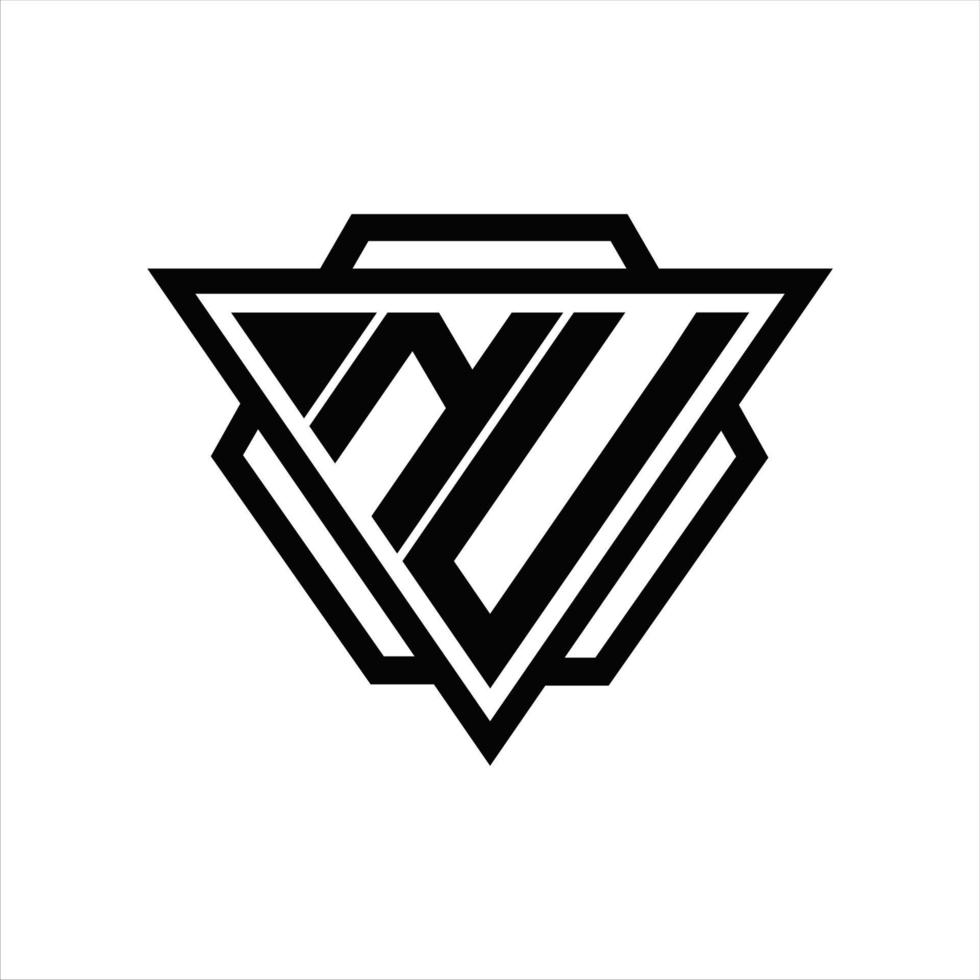 nu logotyp monogram med triangel och sexhörning mall vektor
