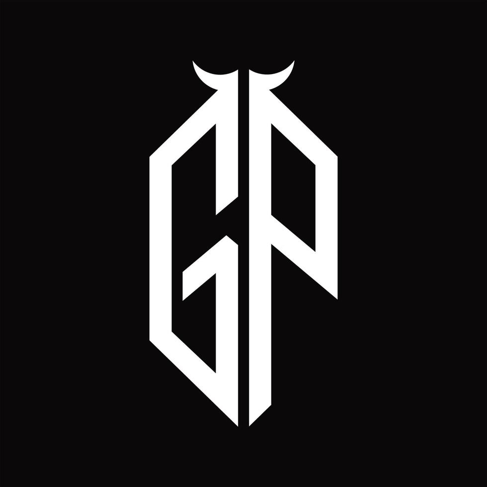 gp-logo-monogramm mit hornform isolierter schwarz-weiß-designvorlage vektor