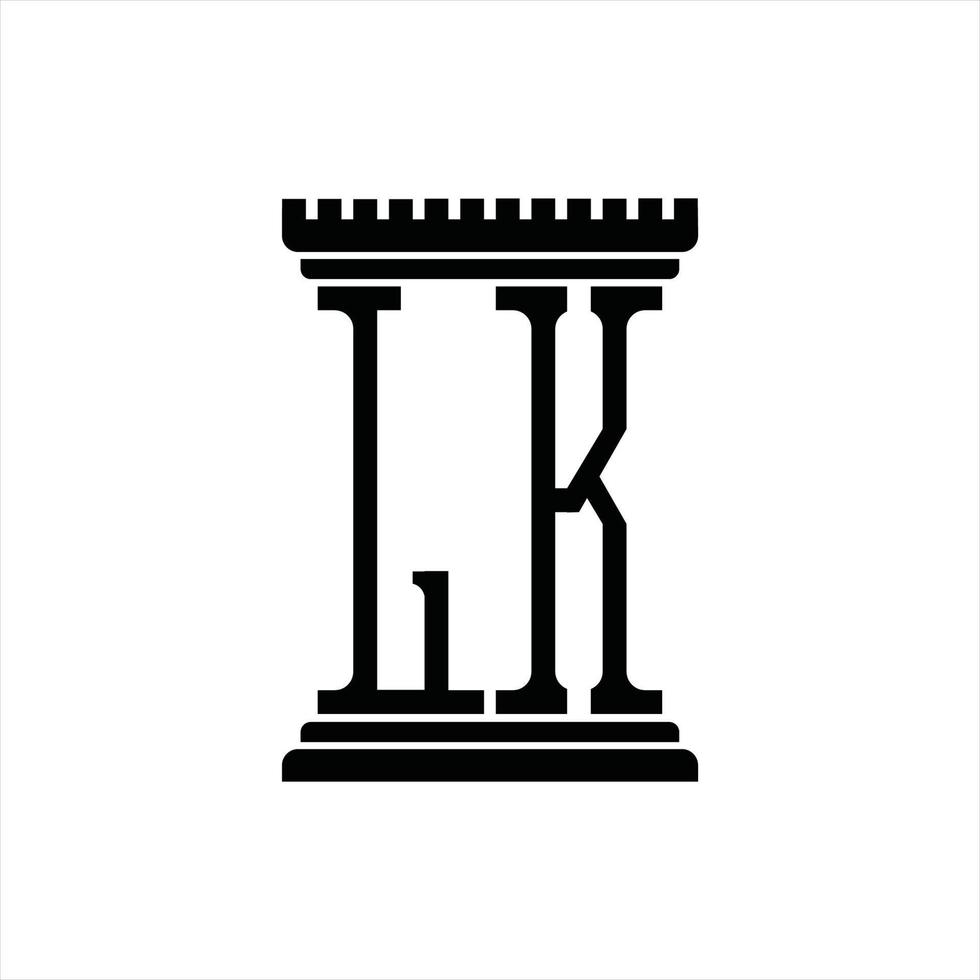 lk-logo-monogramm mit säulenform-designvorlage vektor