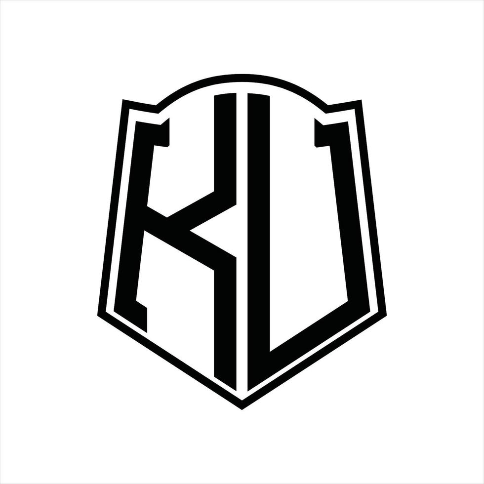 ku logotyp monogram med skydda form översikt design mall vektor