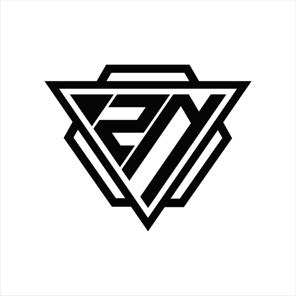 zn logotyp monogram med triangel och sexhörning mall vektor