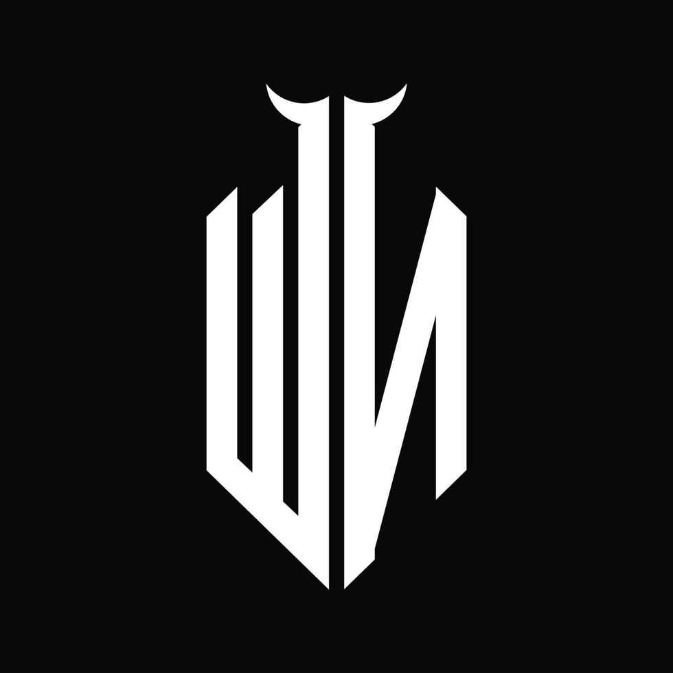 wn-Logo-Monogramm mit Hornform isolierte Schwarz-Weiß-Designvorlage vektor