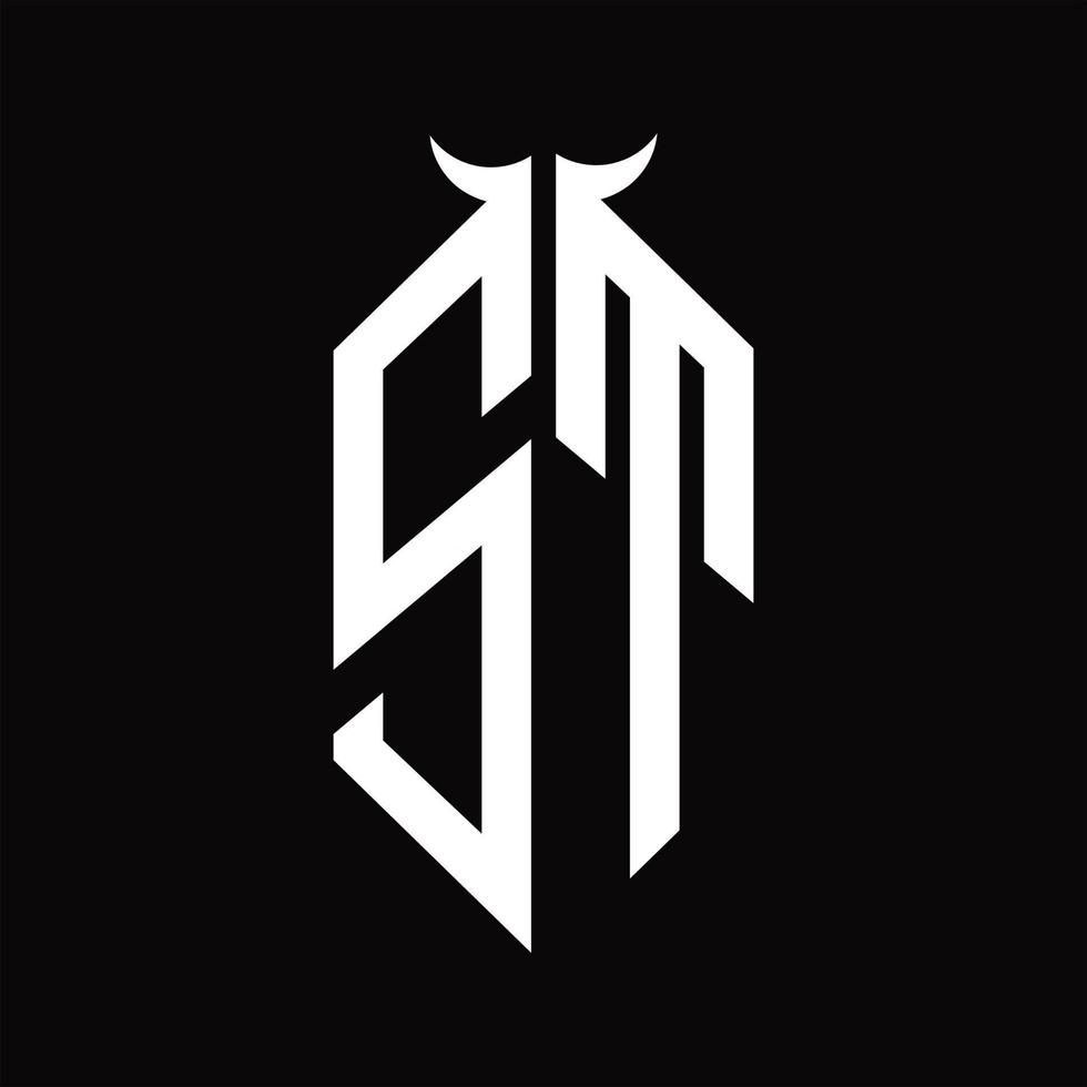 ST-Logo-Monogramm mit Hornform isolierte Schwarz-Weiß-Designvorlage vektor
