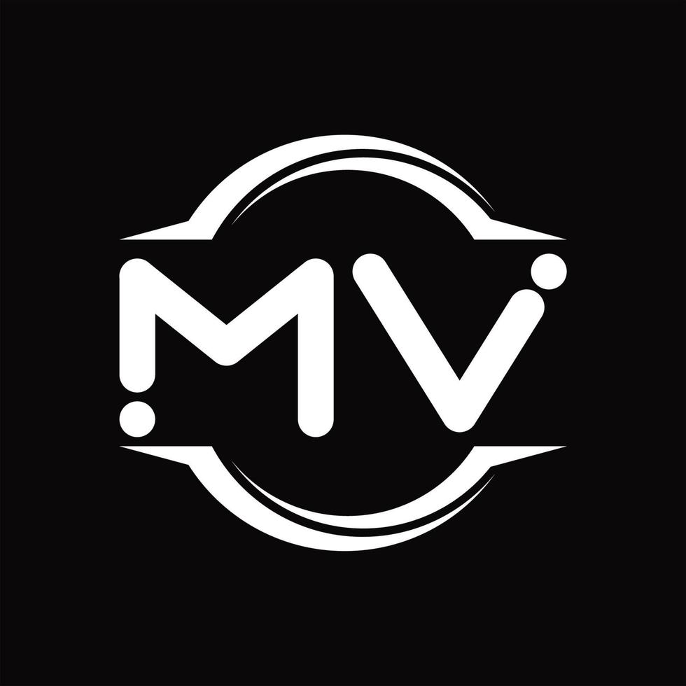 mv-Logo-Monogramm mit Kreis abgerundeter Scheibenform-Designvorlage vektor