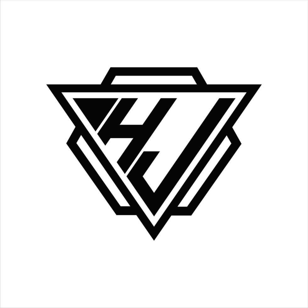 hj-logo-monogramm mit dreieck- und sechseckschablone vektor