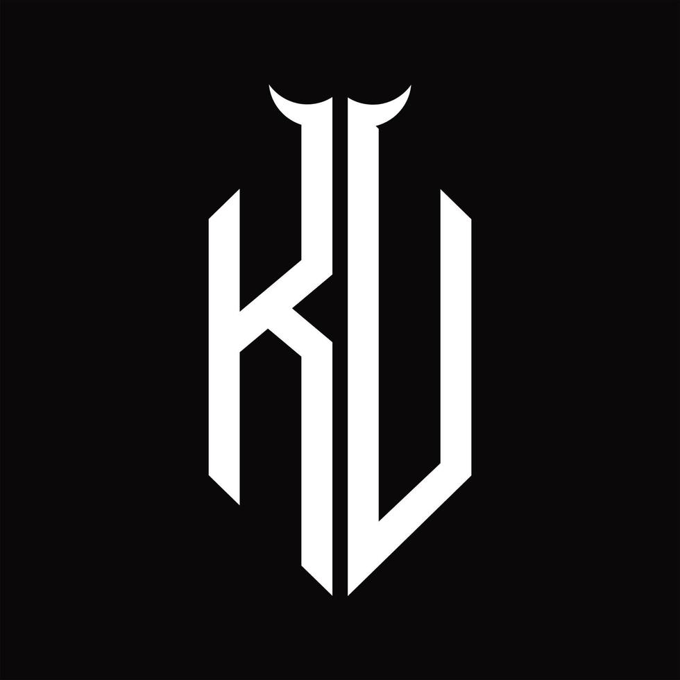 ku logotyp monogram med horn form isolerat svart och vit design mall vektor